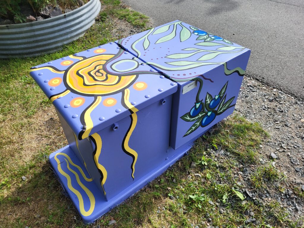 utility boxes hand painted by emerging artists from Up Here festival in sudbury
