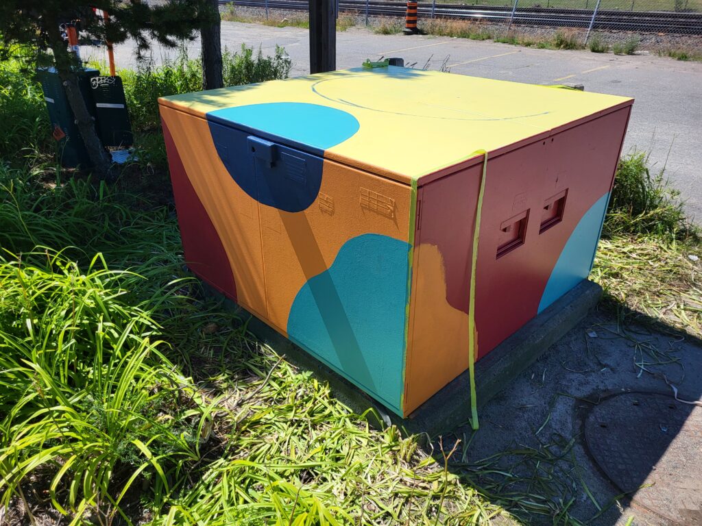 utility boxes hand painted by emerging artists from Up Here festival in sudbury