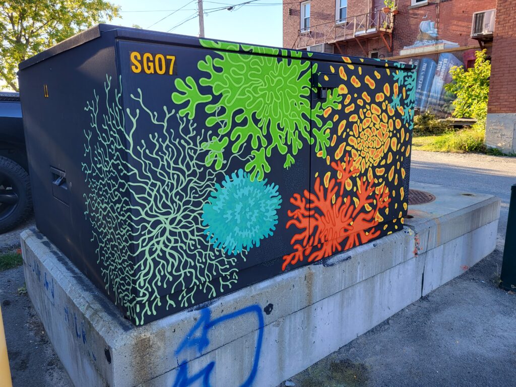 utility boxes hand painted by emerging artists from Up Here festival in sudbury