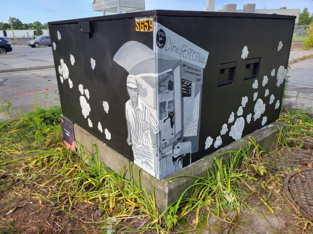 utility boxes hand painted by emerging artists from Up Here festival in sudbury