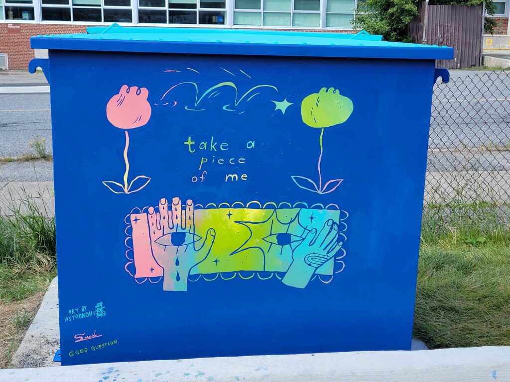 utility boxes hand painted by emerging artists from Up Here festival in sudbury